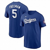 Men's Los Angeles Dodgers #5 Freddie Freeman Royal 2025 Tokyo Series Name & Number T-Shirt,baseball caps,new era cap wholesale,wholesale hats